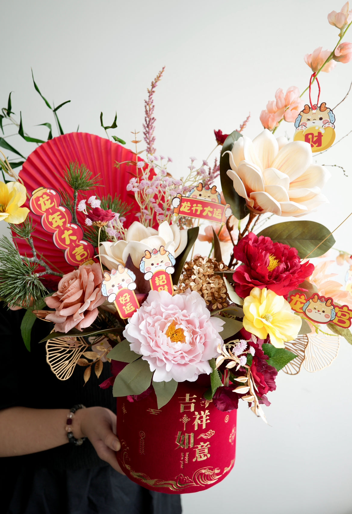 Moon Fleur CNY Floral Table Arrangements with Dragon Accessories