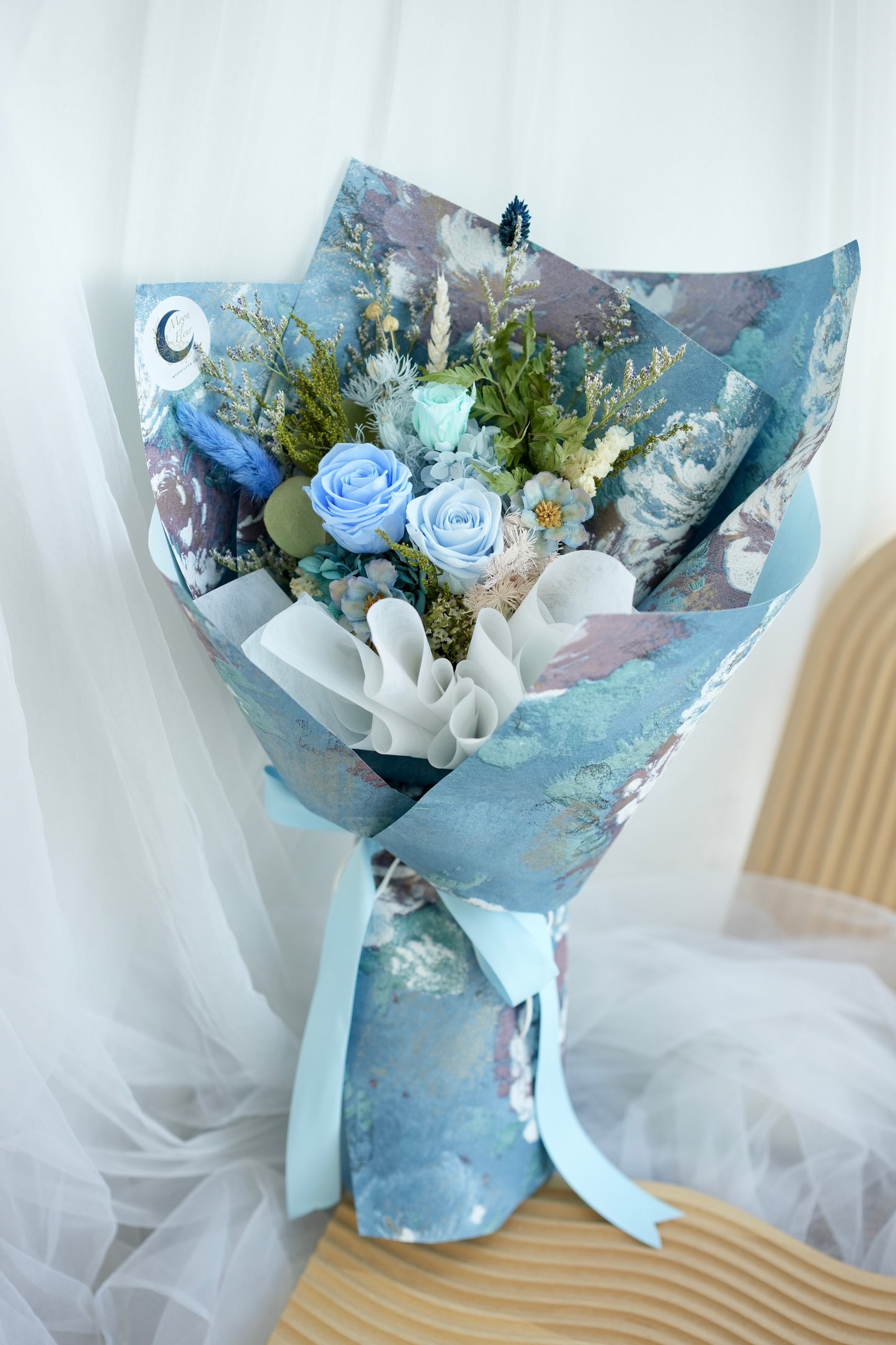 Blue Preserved & Dried Flower Bouquet Singapore