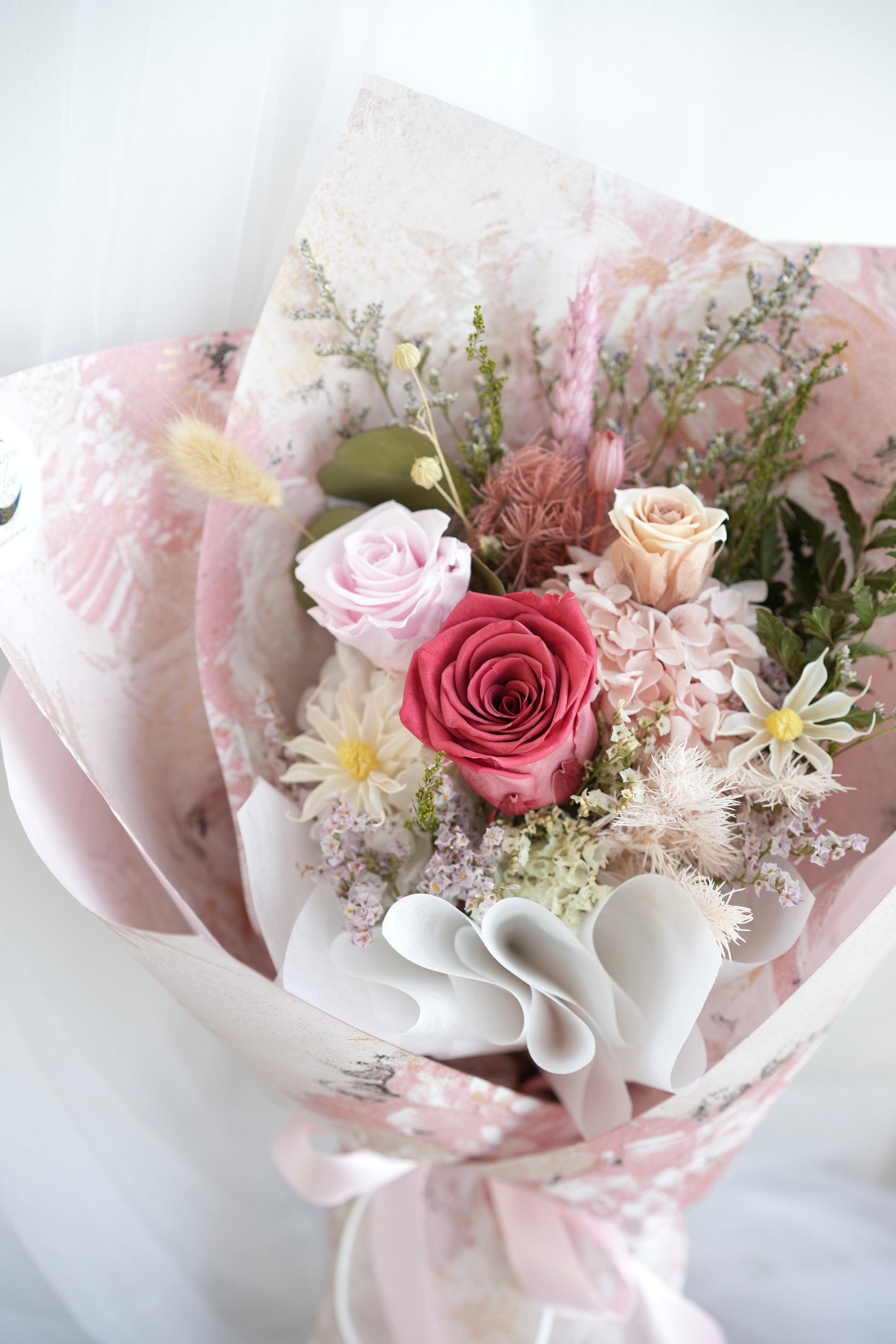 Cherry Red Preserved and Dried Flower Bouquet