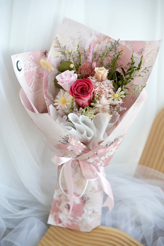 Cherry Red Preserved and Dried Flower Bouquet