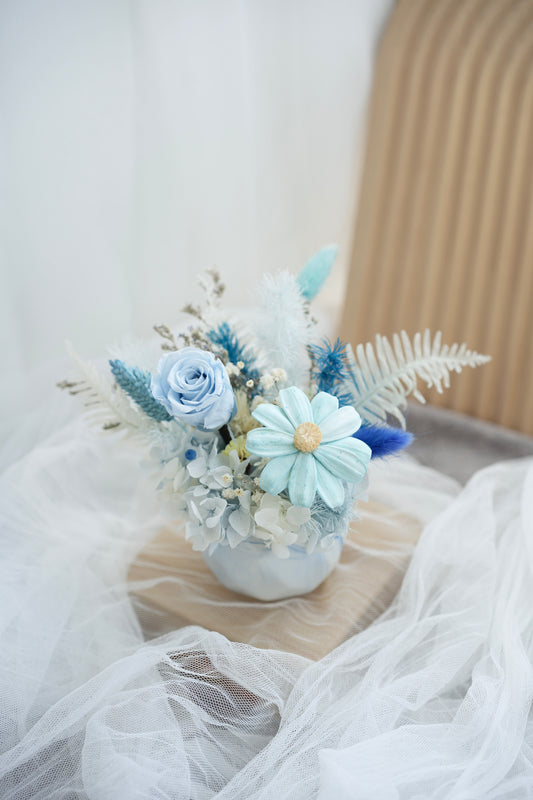 Cyan Blue Petite Flower Vase Dried & Preserved Flowers suitable for gifting or home deocration