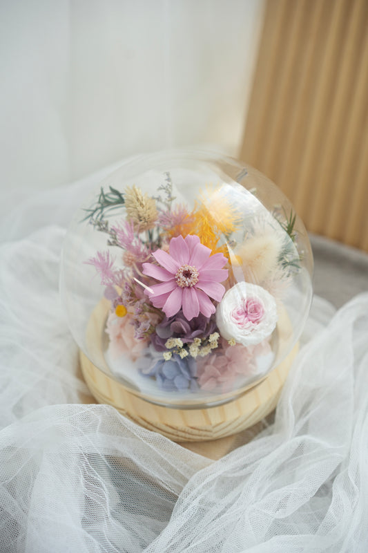 yellow pink purple flower dome dried and preserved flowers singapore gifting 