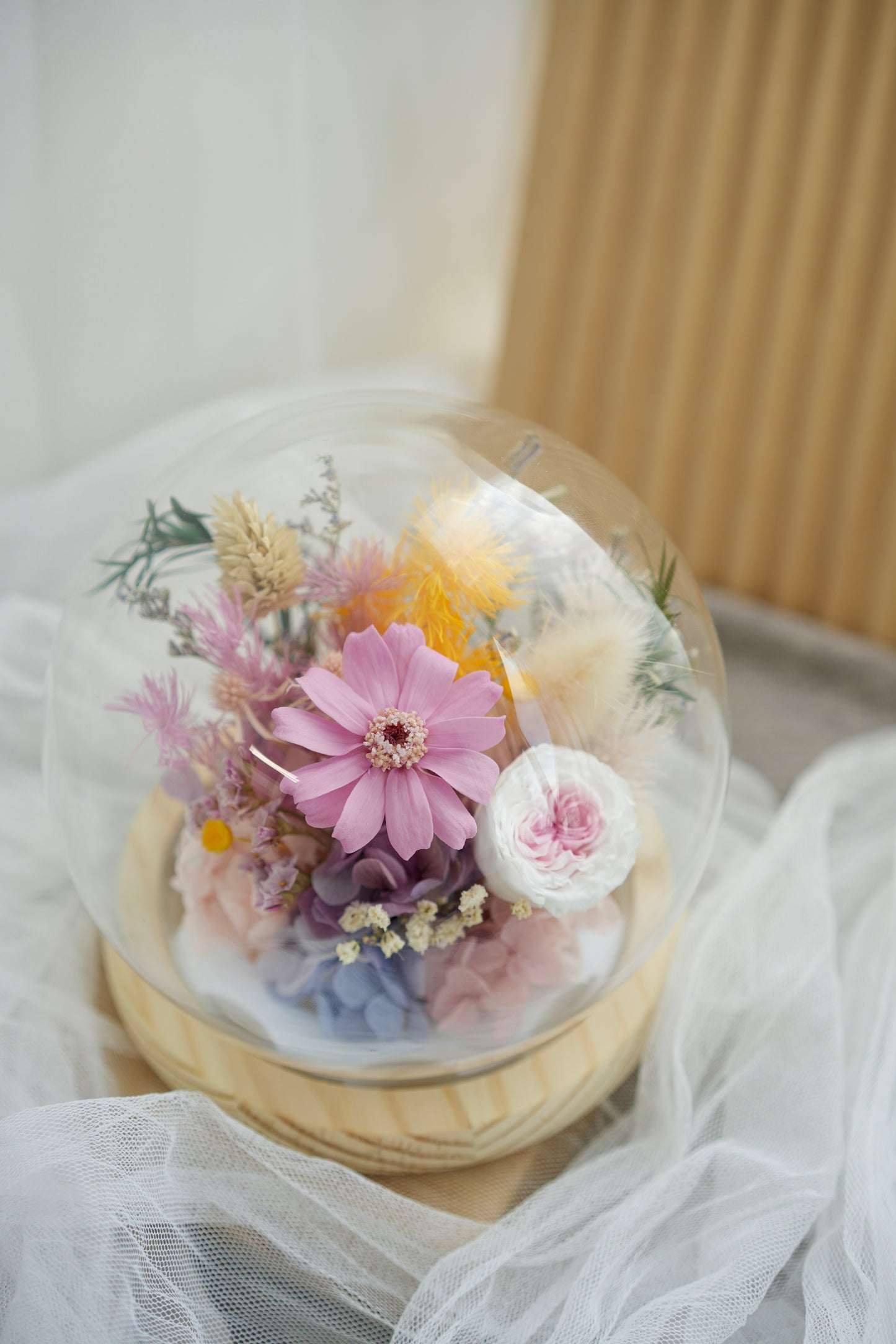 yellow pink purple flower dome dried and preserved flowers singapore gifting 