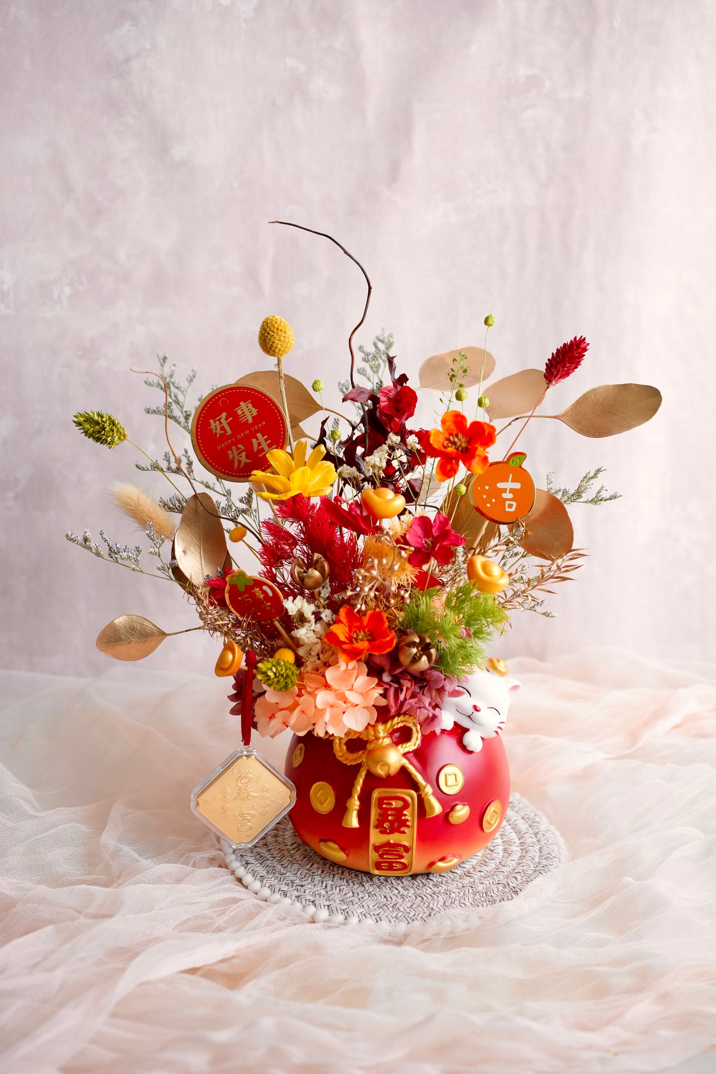 [24K Gold! | Limited] 一夜暴富 Prosperity Fortune Cat Flower Vase