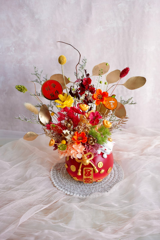 [24K Gold! | Limited] 一夜暴富 Prosperity Fortune Cat Flower Vase