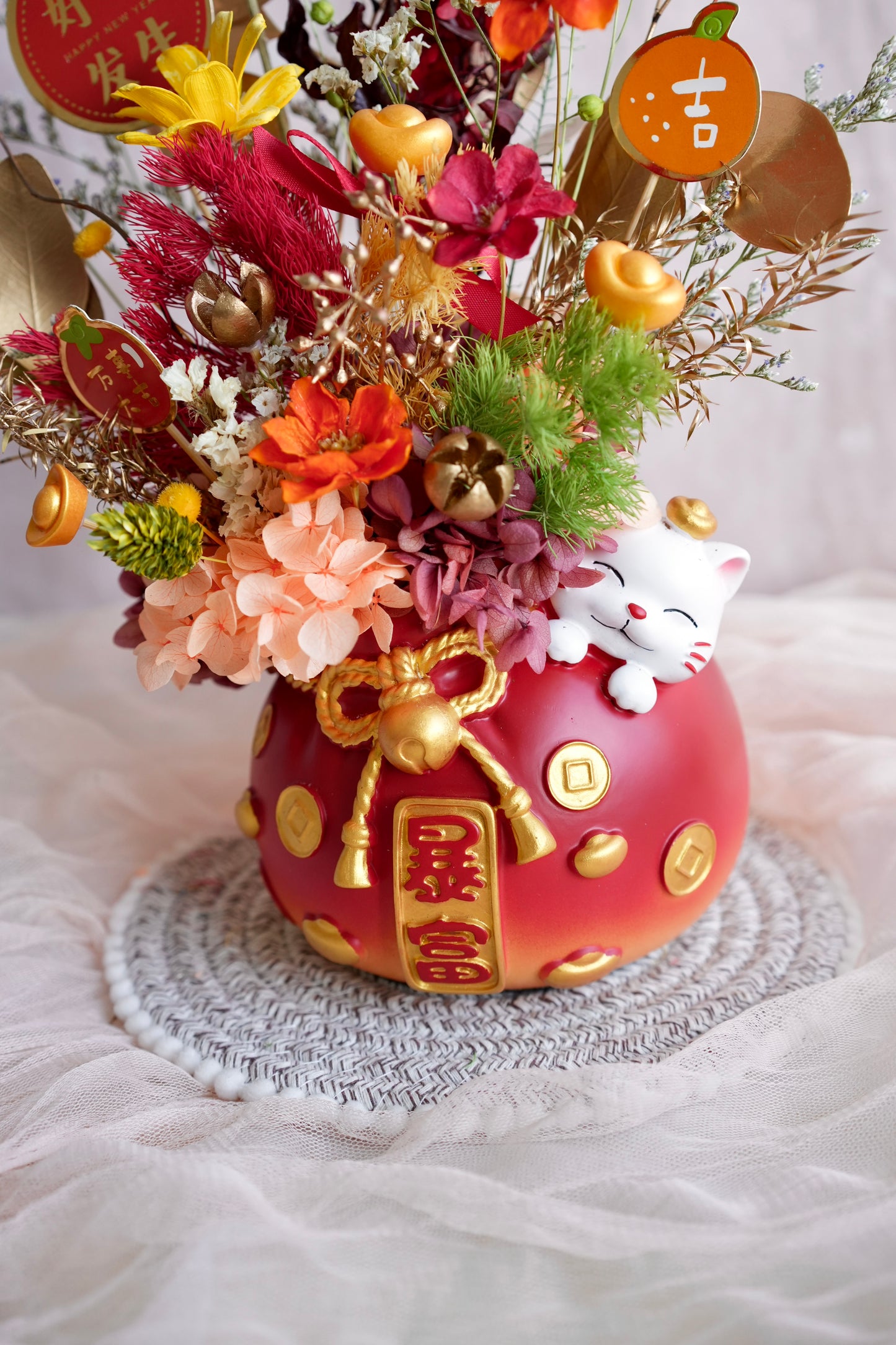 [24K Gold! | Limited] 一夜暴富 Prosperity Fortune Cat Flower Vase