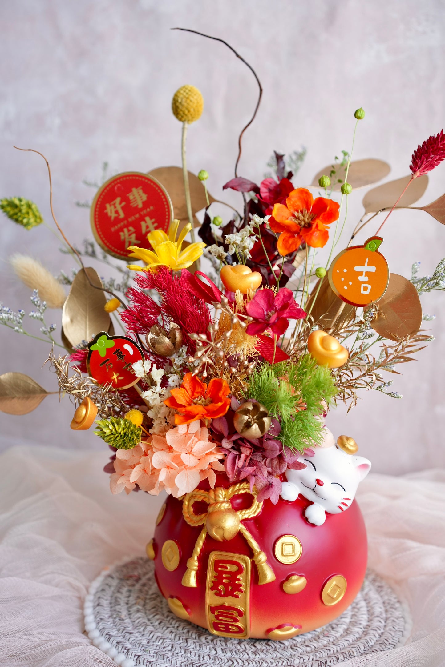 [24K Gold! | Limited] 一夜暴富 Prosperity Fortune Cat Flower Vase