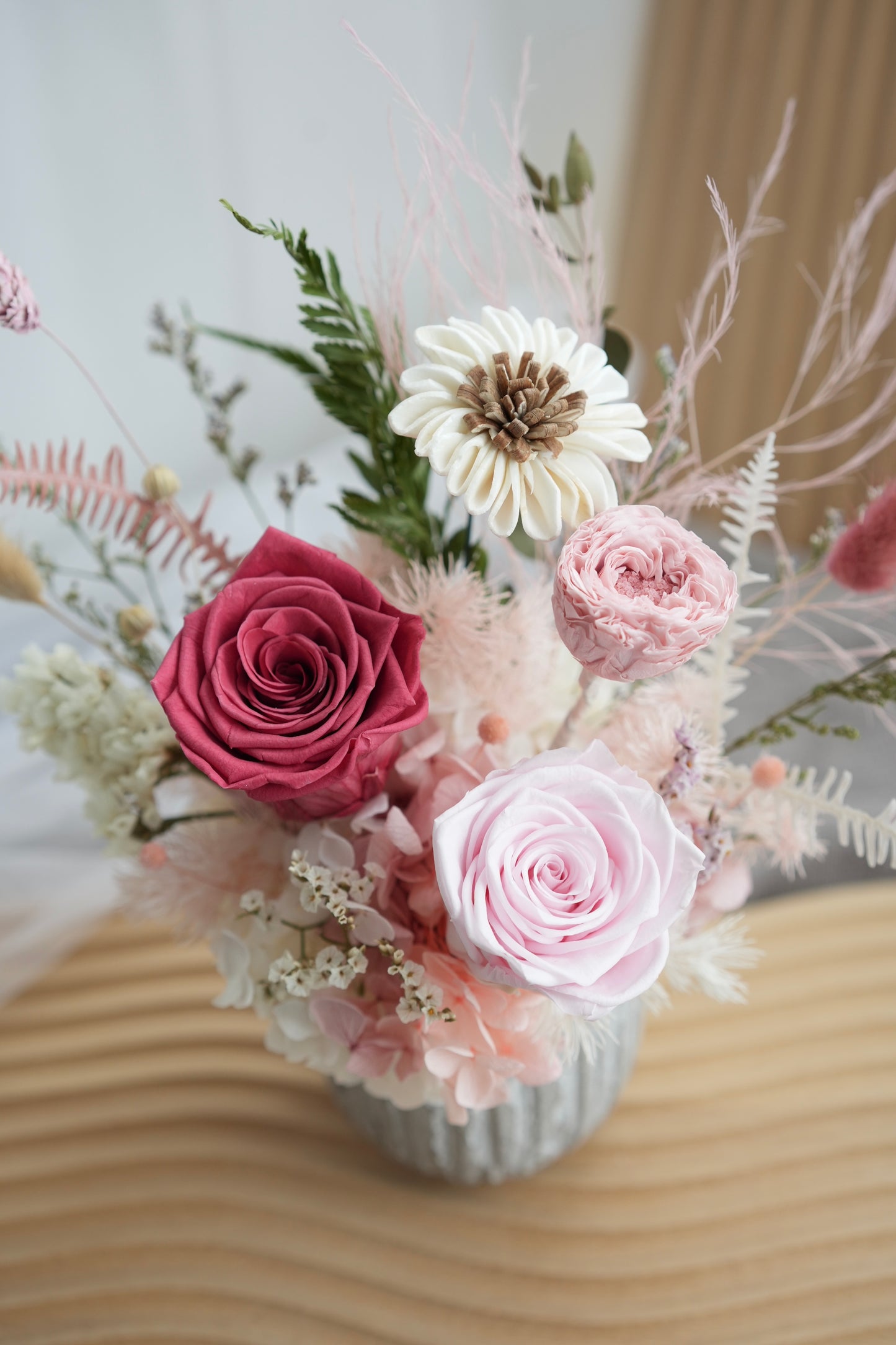 Pink Mauve Ceramic Flower Vase Dried & Preserved Flowers Singapore 