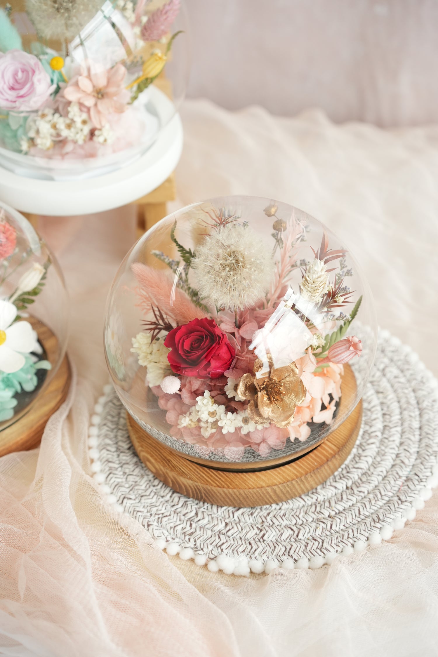 Scarlet Devotion Preserved Dandelion Flower Dome Moon Fleur Singapore