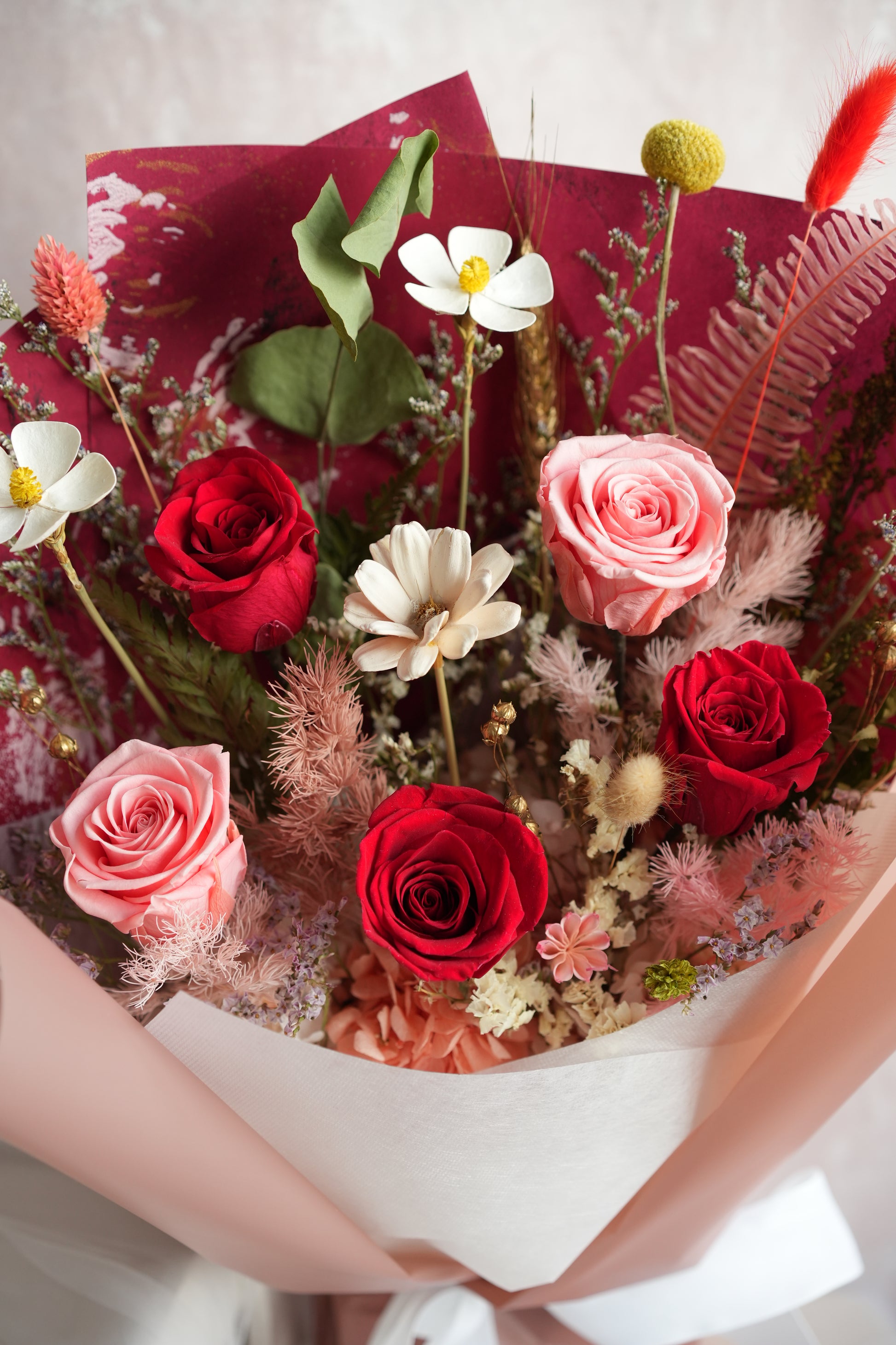 Scarlet Devotion Preserved Flower Bouquet Valentine's Day Moon Fleur Singapore