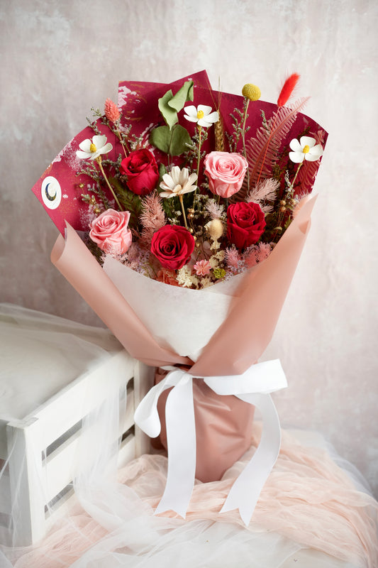 Scarlet Devotion Preserved Flower Bouquet Moon Fleur Singapore