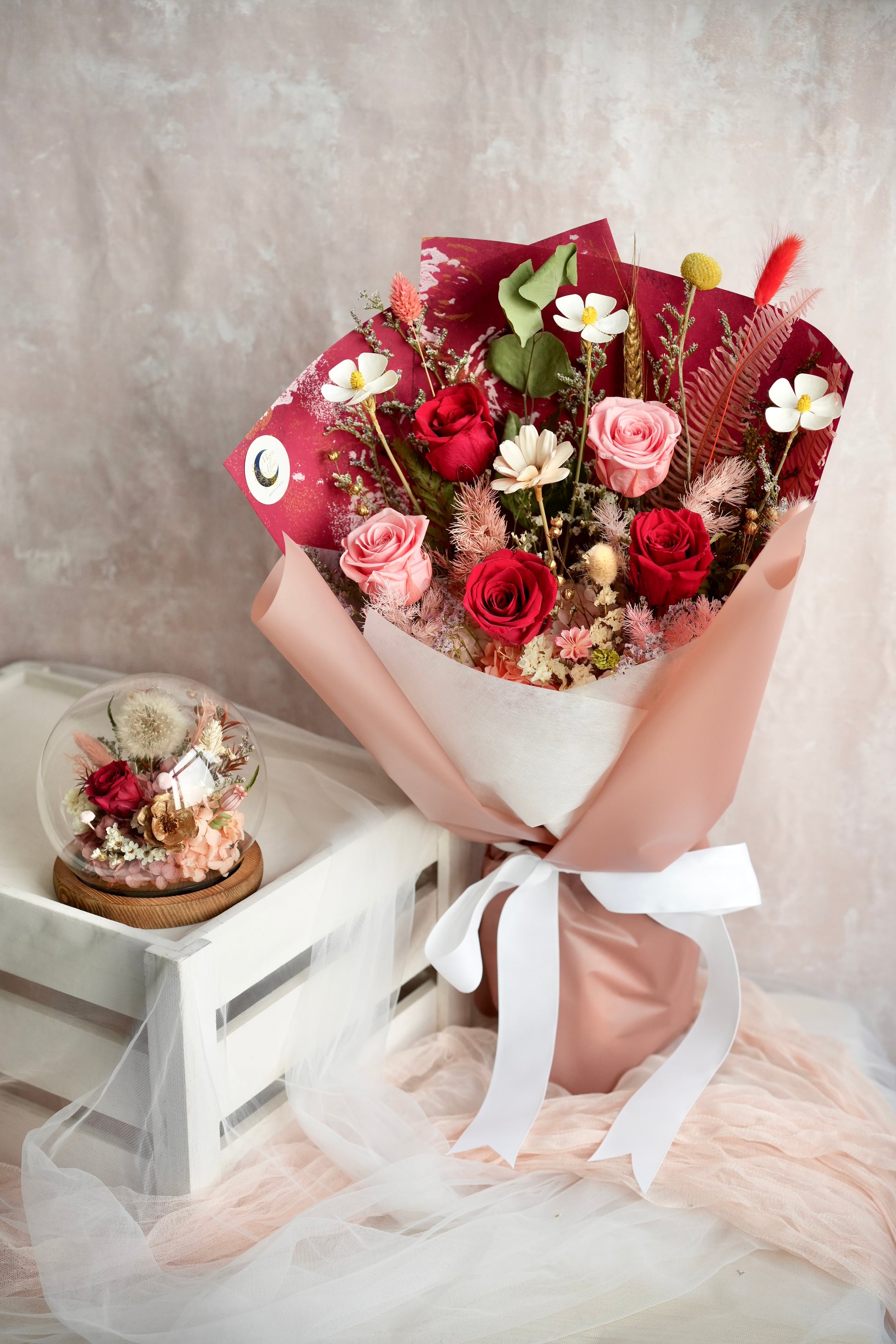 Scarlet Devotion Preserved Flower Bouquet Moon Fleur Singapore